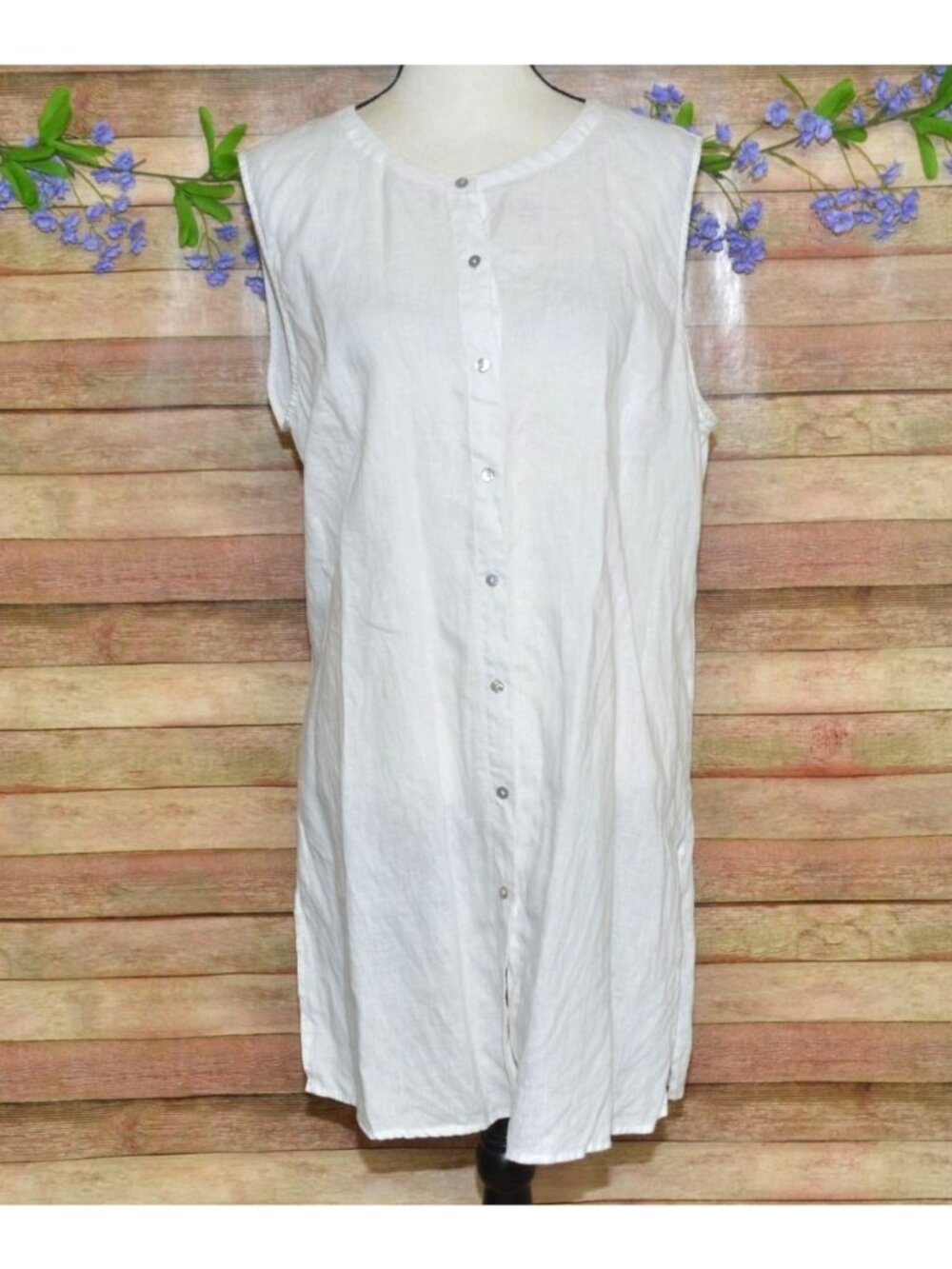 Preston & York White Linen Sleeveless Tunic Shell Button Up Size XL Coastal
